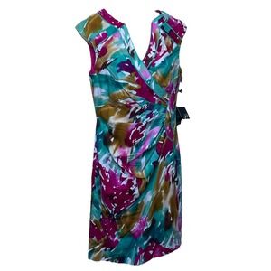 Adrianna Papell Dress Size 10 Watercolor Ruched Stretch Flattering‎ Feminine